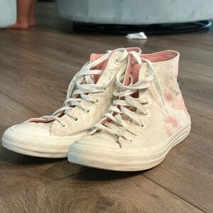 Converse Cream and Pink High-Top Sneakers